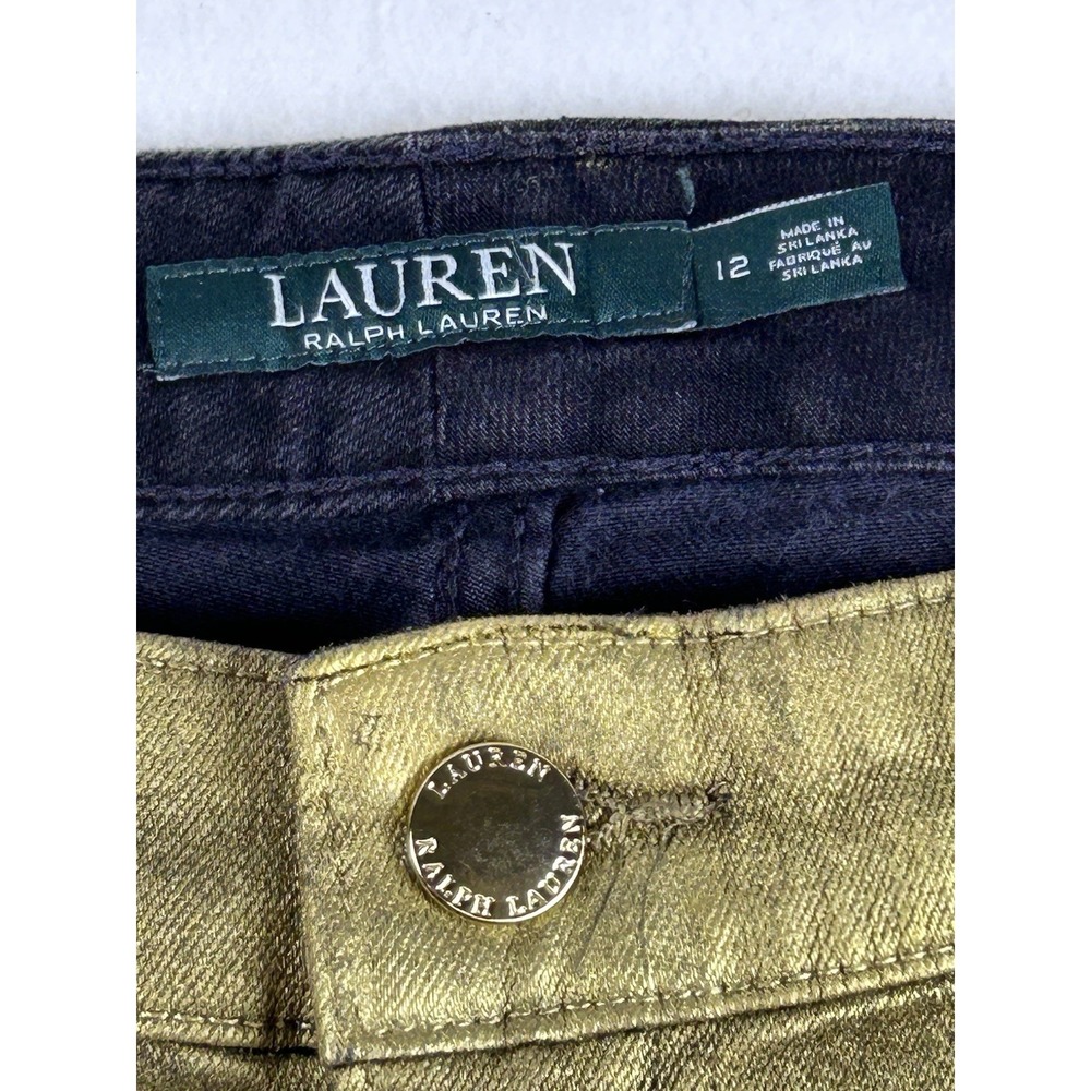Lauren Ralph Lauren Metallic Olive Skinny Jeans - Picture 3 of 12